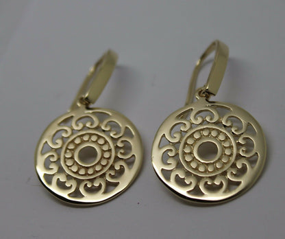 Kaedesigns New Genuine 9ct Yellow, Rose or White Gold Flat Filigree Drop Round Earrings