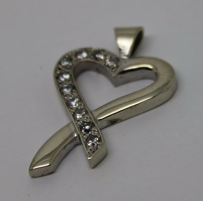 Genuine 9ct 9k 375 White Gold Cubic Zirconia Heart Pendant
