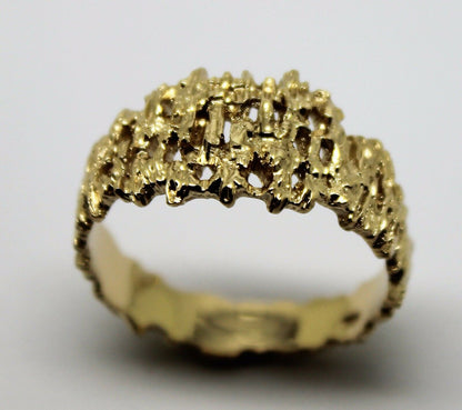 Genuine 9ct  9k 375 Full Solid Yellow, Rose or White Gold Nugget Ring 12mm Wide - Choose your size Sizes J to O