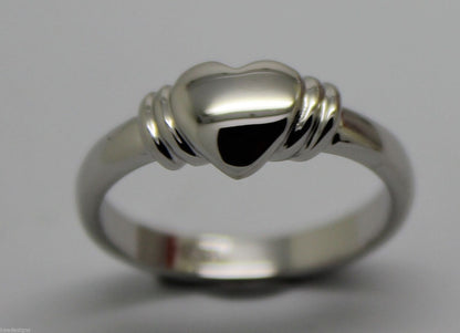 Genuine 9ct 9k Small Solid White Gold Heart Signet Ring - Ring size F