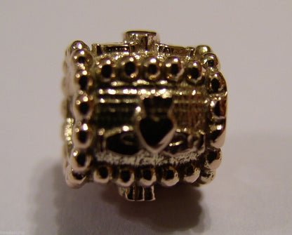 Genuine 9ct Yellow or Rose or White Gold or Silver Celtic Claddagh Charm for Bead Bracelet or Necklace.
