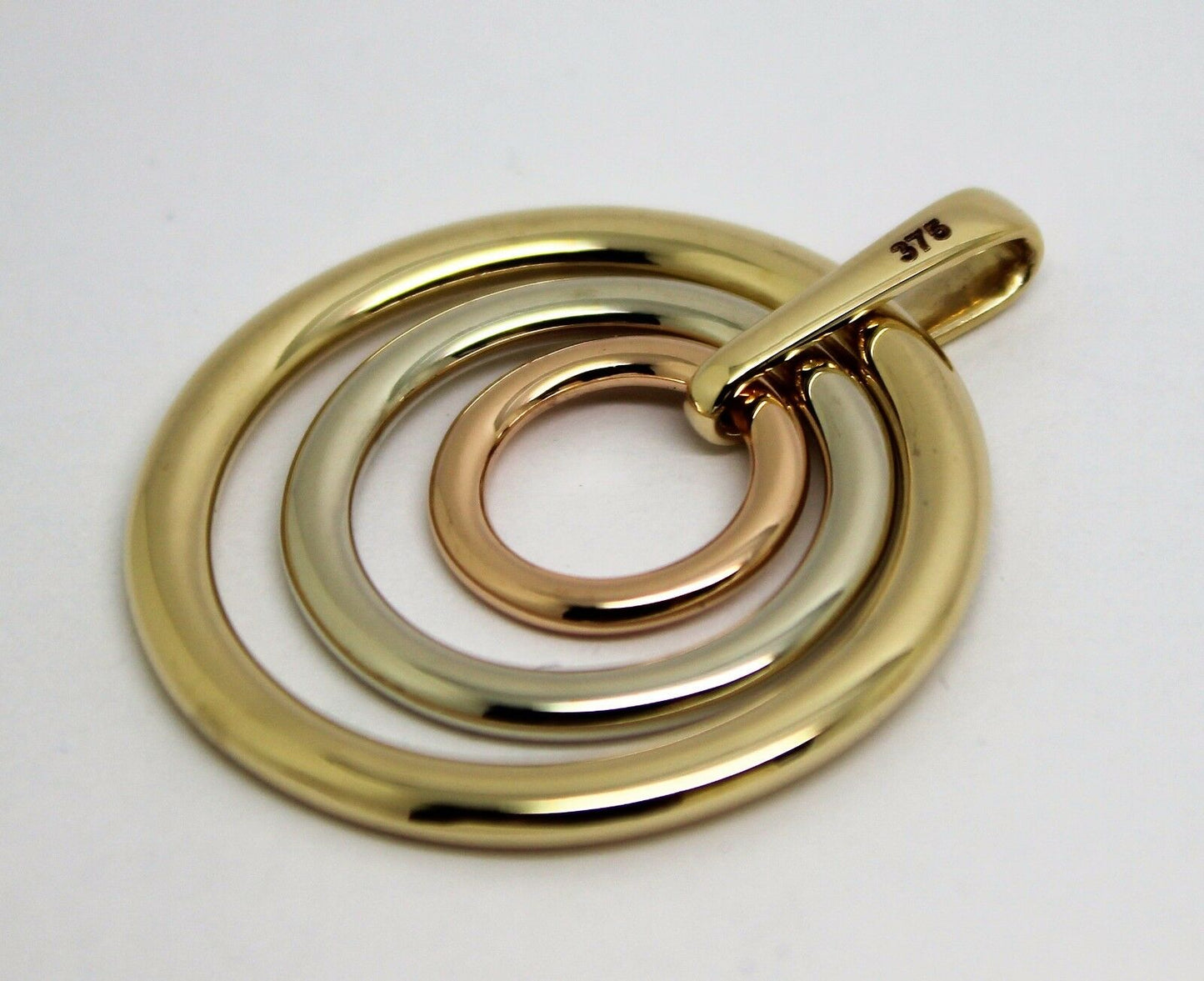 Genuine Heavy Solid 9ct 9k Yellow, White And Rose Gold 375 3 Circles Pendant