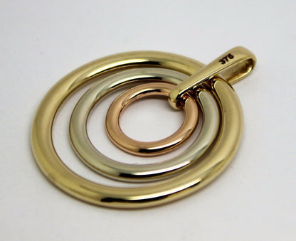 Genuine Heavy Solid 9ct 9k Yellow, White And Rose Gold 375 3 Circles Pendant