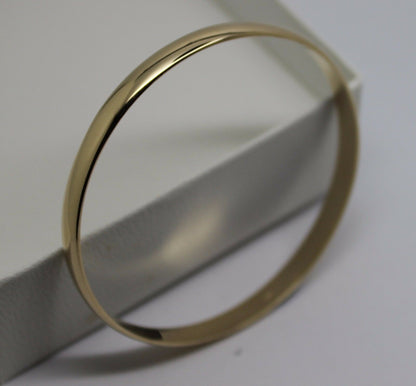Genuine 9ct 9kt FULL SOLID Heavy Yellow, Rose or White gold 5mm wide half round Bangle 57mm inside diameter