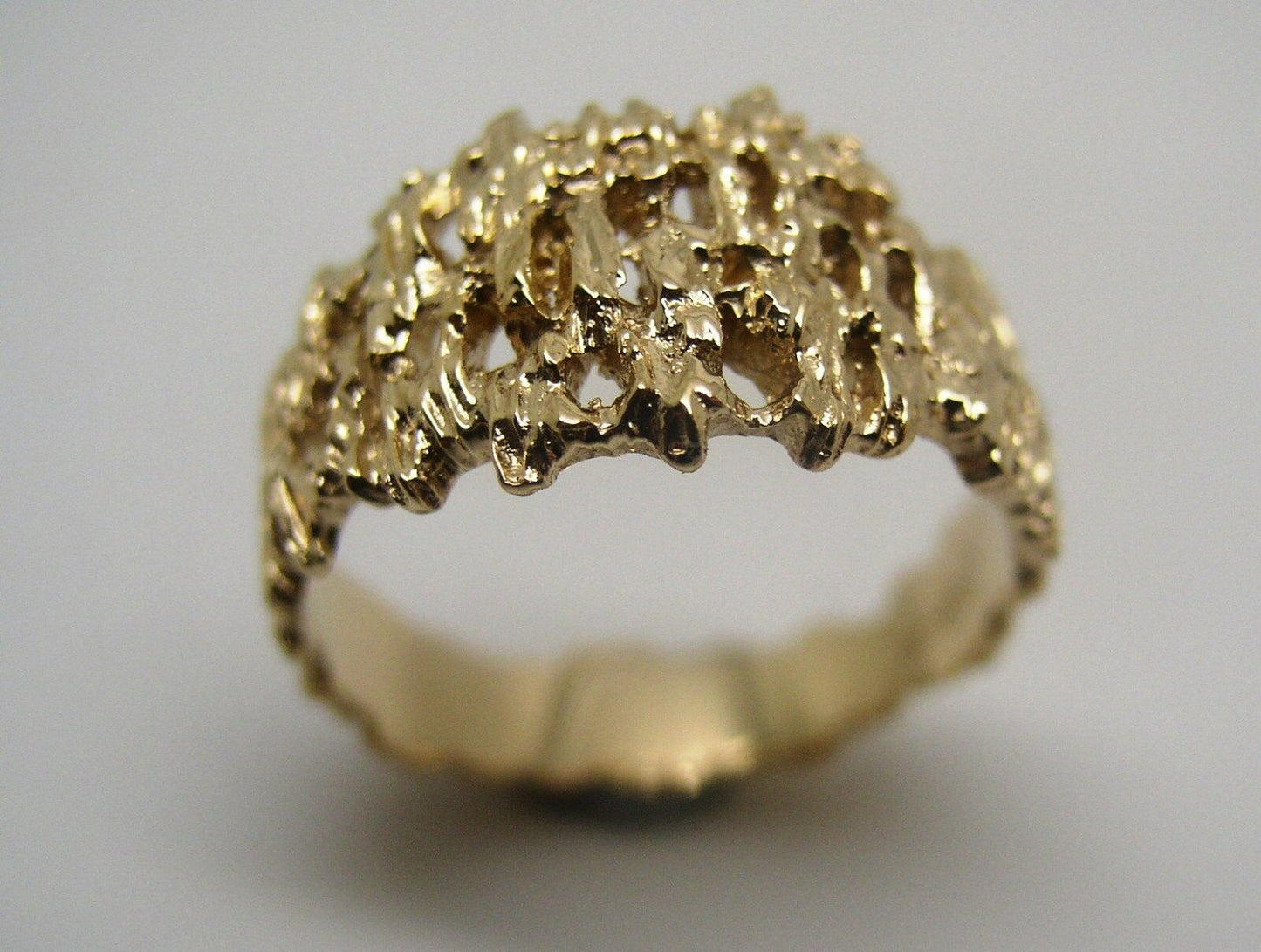 Genuine 9ct  9k 375 Full Solid Yellow, Rose or White Gold Nugget Ring 12mm Wide - Choose your size Sizes J to O