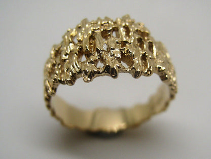 Genuine 9ct  9k 375 Full Solid Yellow, Rose or White Gold Nugget Ring 12mm Wide - Choose your size Sizes J to O