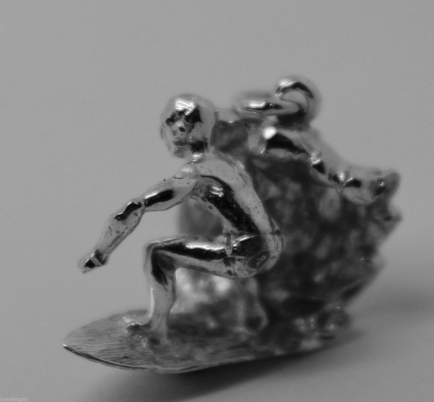 Sterling Silver 925 Surfer Surf On Wave 3D Pendant Or Charm