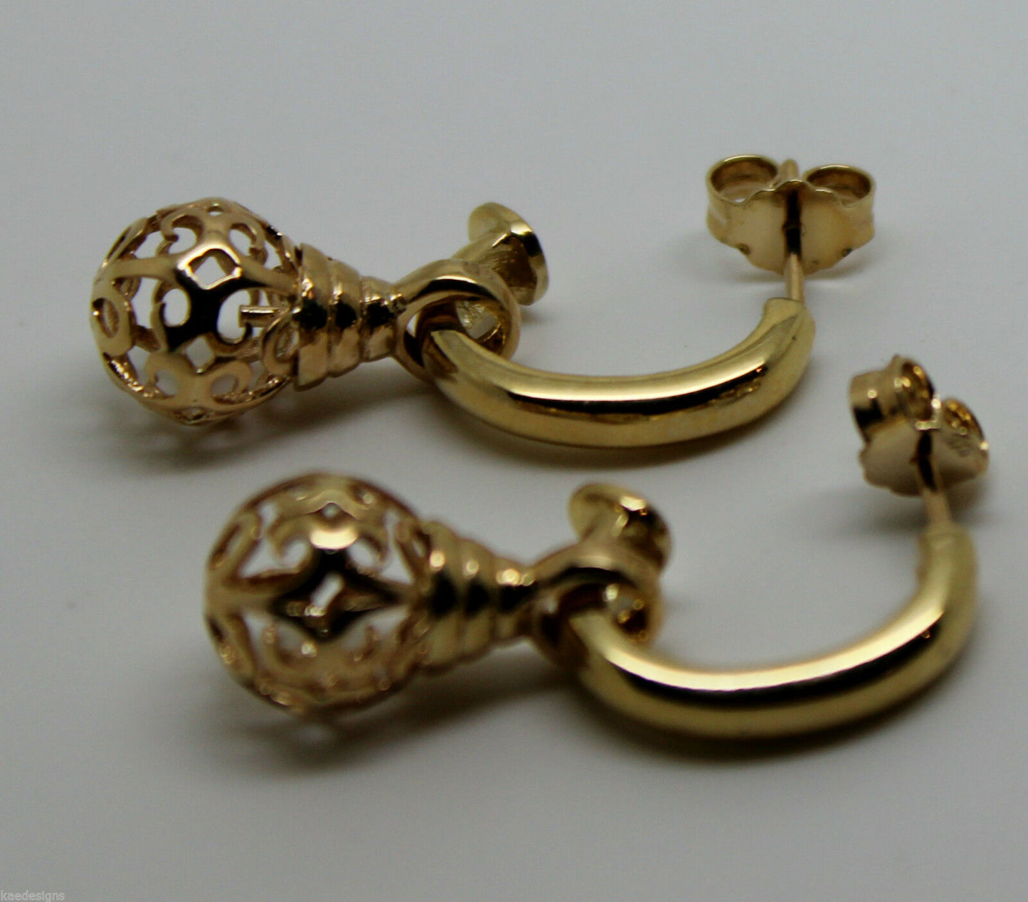 Kaedesigns Genuine 9ct 9k 375 Yellow, Rose or White Gold 10mm Ball Drop Filigree Earrings