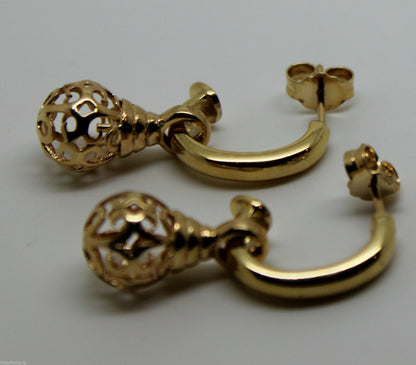 Kaedesigns Genuine 9ct 9k 375 Yellow, Rose or White Gold 10mm Ball Drop Filigree Earrings
