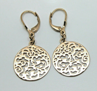 Genuine 9ct Yellow, Rose Or White Gold Antique Filigree Drop Earrings Continental hooks