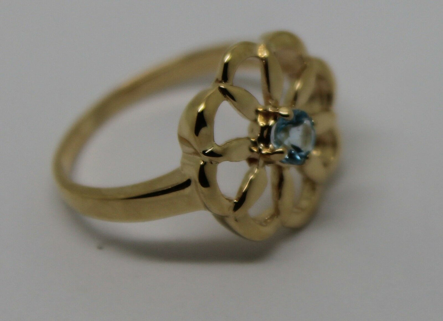Genuine 9ct Yellow, Rose or White Gold Blue Topaz November Stone Flower Ring