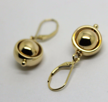 Heavy 9ct 9k 375 Yellow, Rose or White Gold Continental Hooks 10mm Ball Spinning Belcher Earrings
