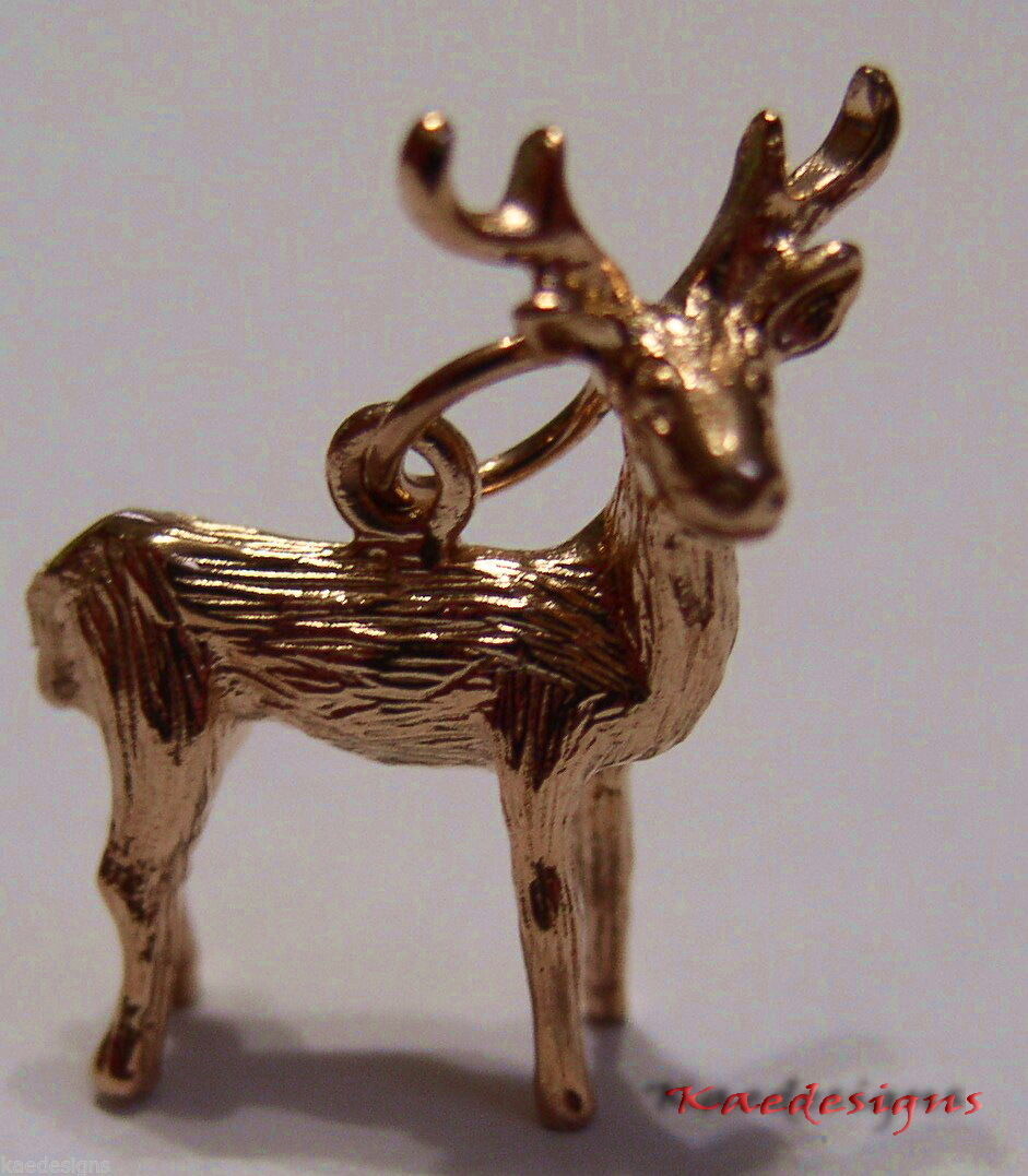 Kaedesigns, 3D 9ct Yellow Or Rose Or White Gold Deer Or Moose Charm Or Pendant