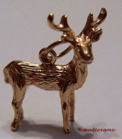 Kaedesigns, 3D 9ct Yellow Or Rose Or White Gold Deer Or Moose Charm Or Pendant
