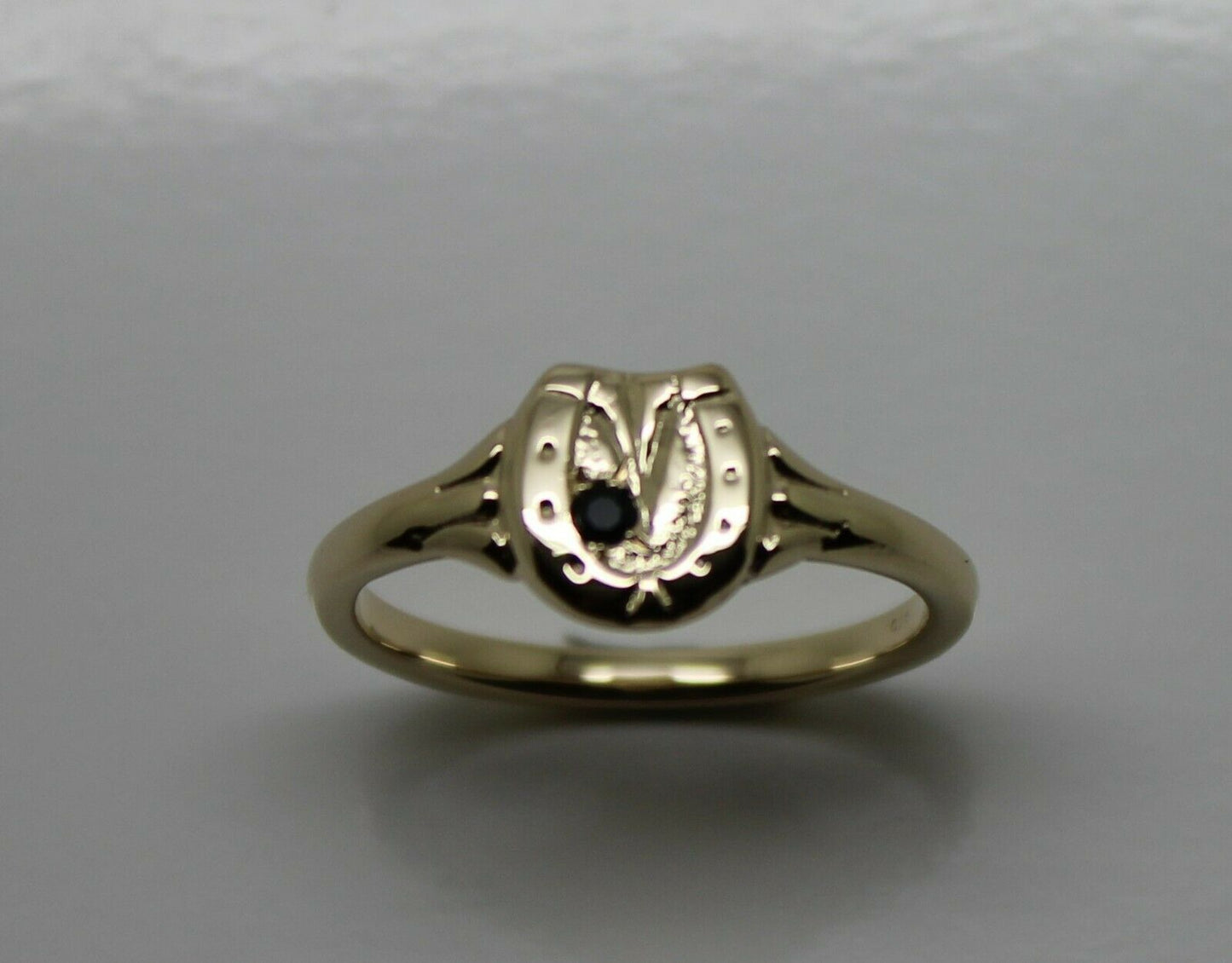 Size O New Genuine New 9ct Yellow, Rose or White Gold Childs Horse Shoe Sapphire Set Ring