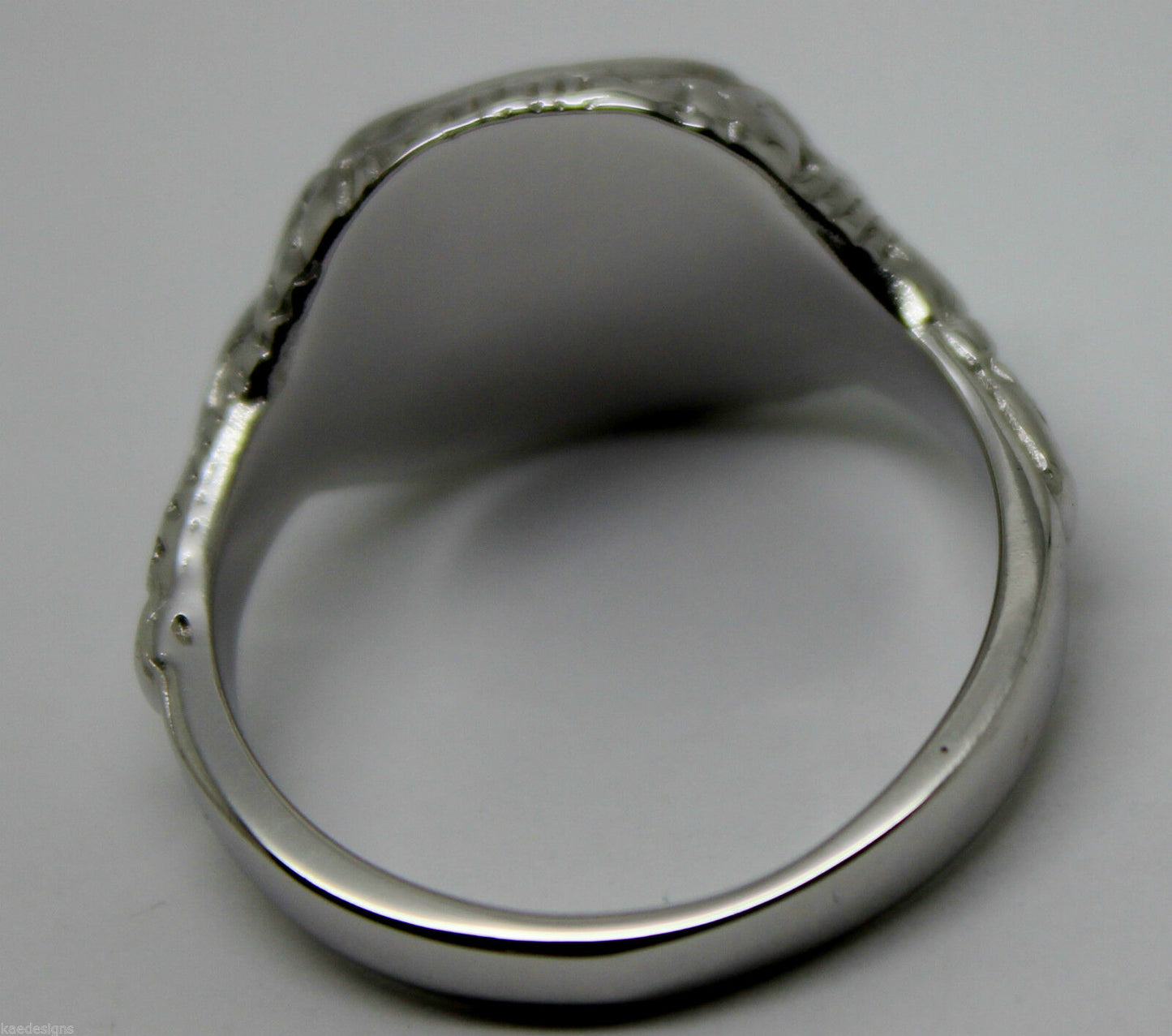 Genuine Solid Large Mens 9ct White Gold Square Engraved Signet Ring Size V