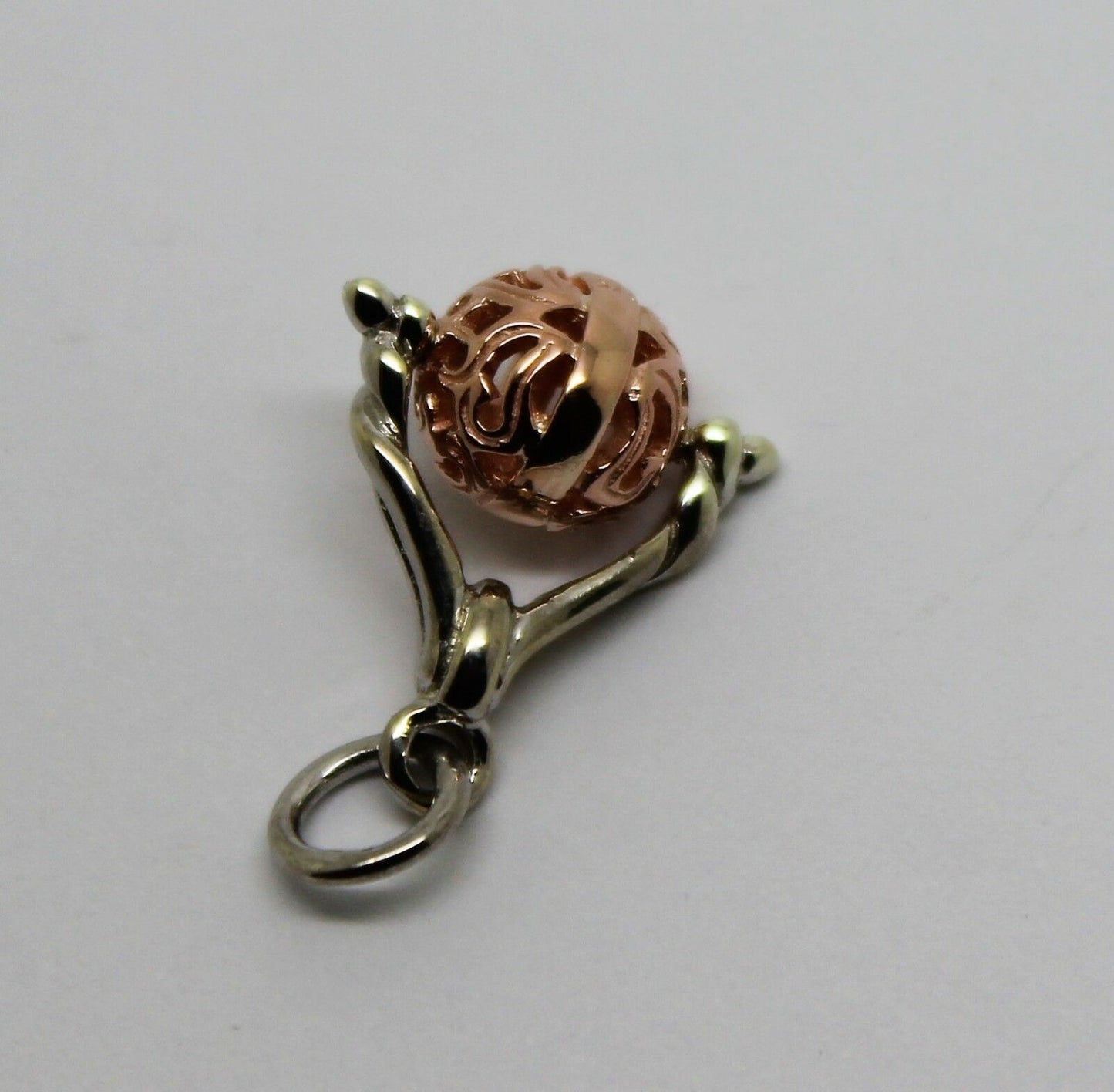 Genuine 9ct Solid 8mm Rose & White Gold Ball Spinner Pendant