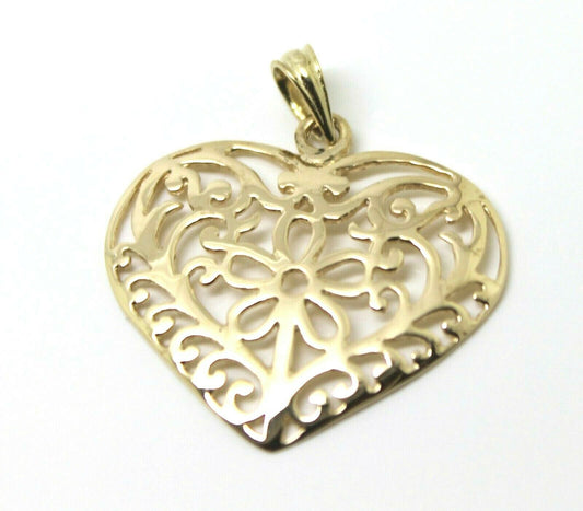 Kaedesigns Genuine 9ct 9k 375 Large Yellow, Rose or White Gold Filigree Flower Heart Pendant