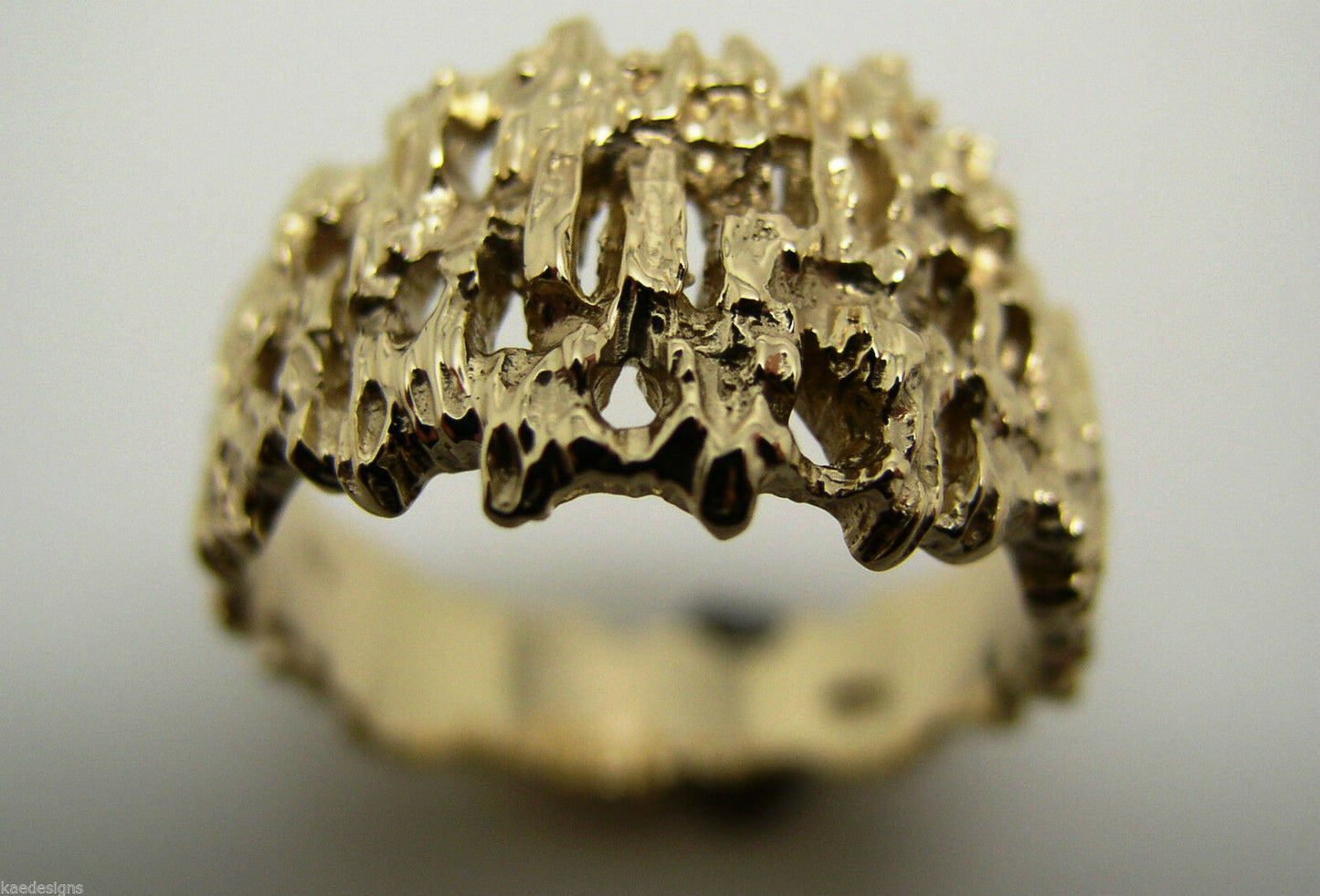 Genuine 9ct  9k 375 Full Solid Yellow, Rose or White Gold Nugget Ring 12mm Wide - Choose your size Sizes J to O