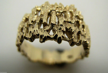 Genuine 9ct  9k 375 Full Solid Yellow, Rose or White Gold Nugget Ring 12mm Wide - Choose your size Sizes J to O