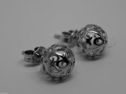 Genuine New 9k 9ct Yellow Gold or White Gold or Rose Gold 8mm Filigree Stud Earrings
