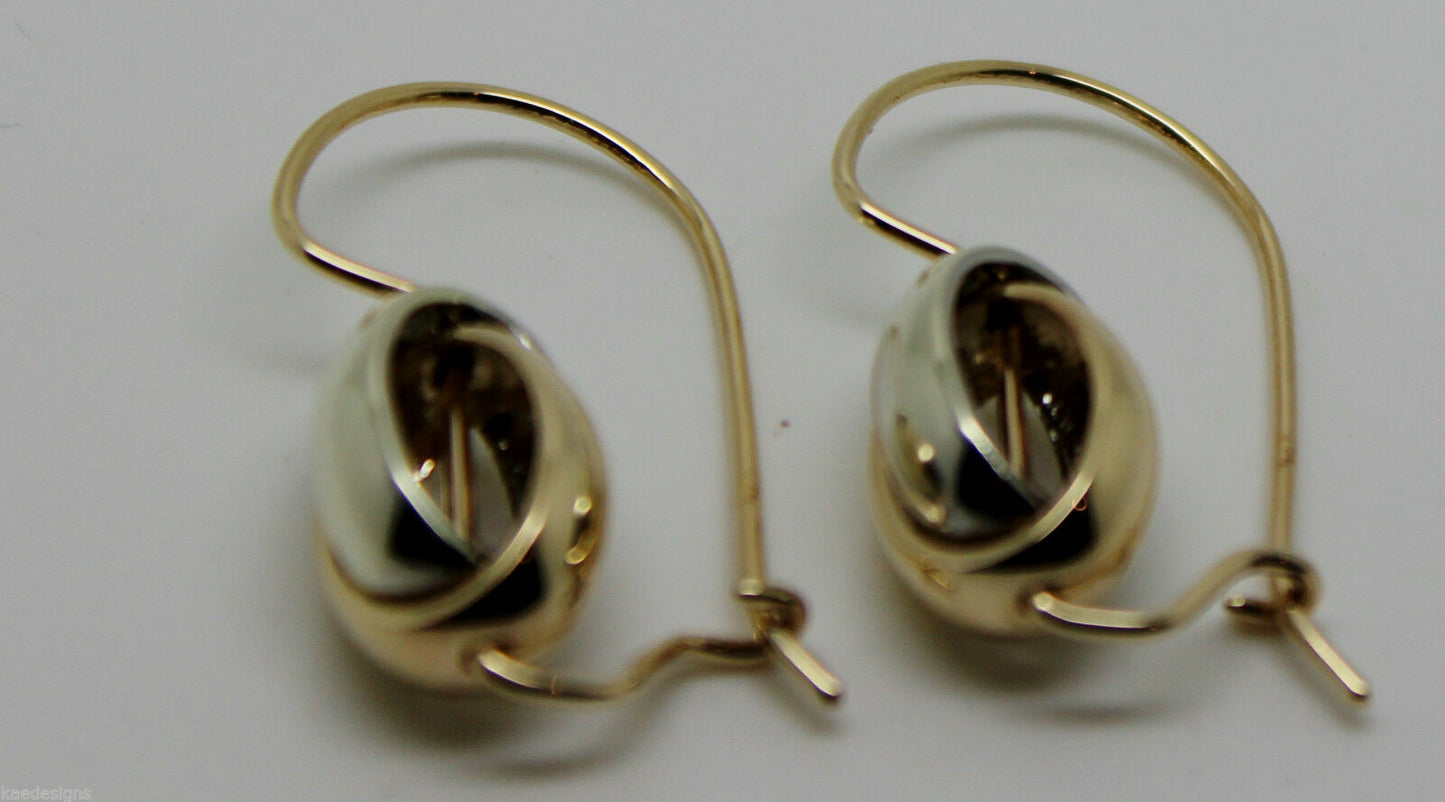 Genuine 9ct 9k 375 Yellow & White Gold Spinning Oval Belcher Earrings