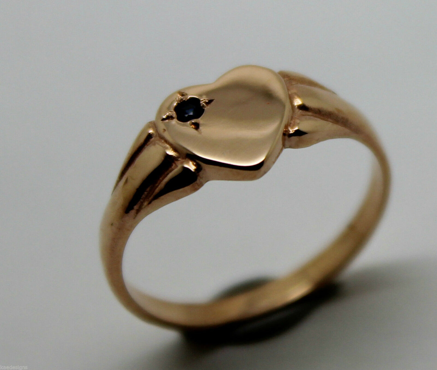 Genuine Size J 9ct Heart Rose Gold Blue Sapphire Heart Signet Ring