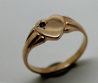 Genuine Size J 9ct Heart Rose Gold Blue Sapphire Heart Signet Ring