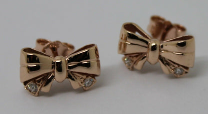 Genuine 9ct Yellow, Rose or White Gold Butterfly Stud Earrings Set With Four Genuine Diamonds