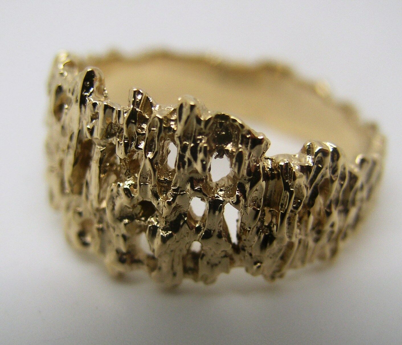 Genuine 9ct  9k 375 Full Solid Yellow, Rose or White Gold Nugget Ring 12mm Wide - Choose your size Sizes J to O