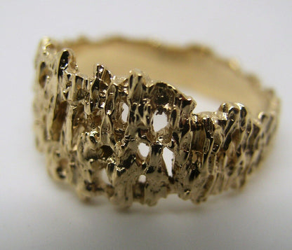 Genuine 9ct  9k 375 Full Solid Yellow, Rose or White Gold Nugget Ring 12mm Wide - Choose your size Sizes J to O