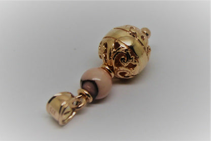 Genuine 9ct 9k Rose Gold 10mm Filigree Ball + 6mm Pink Ball Pendant