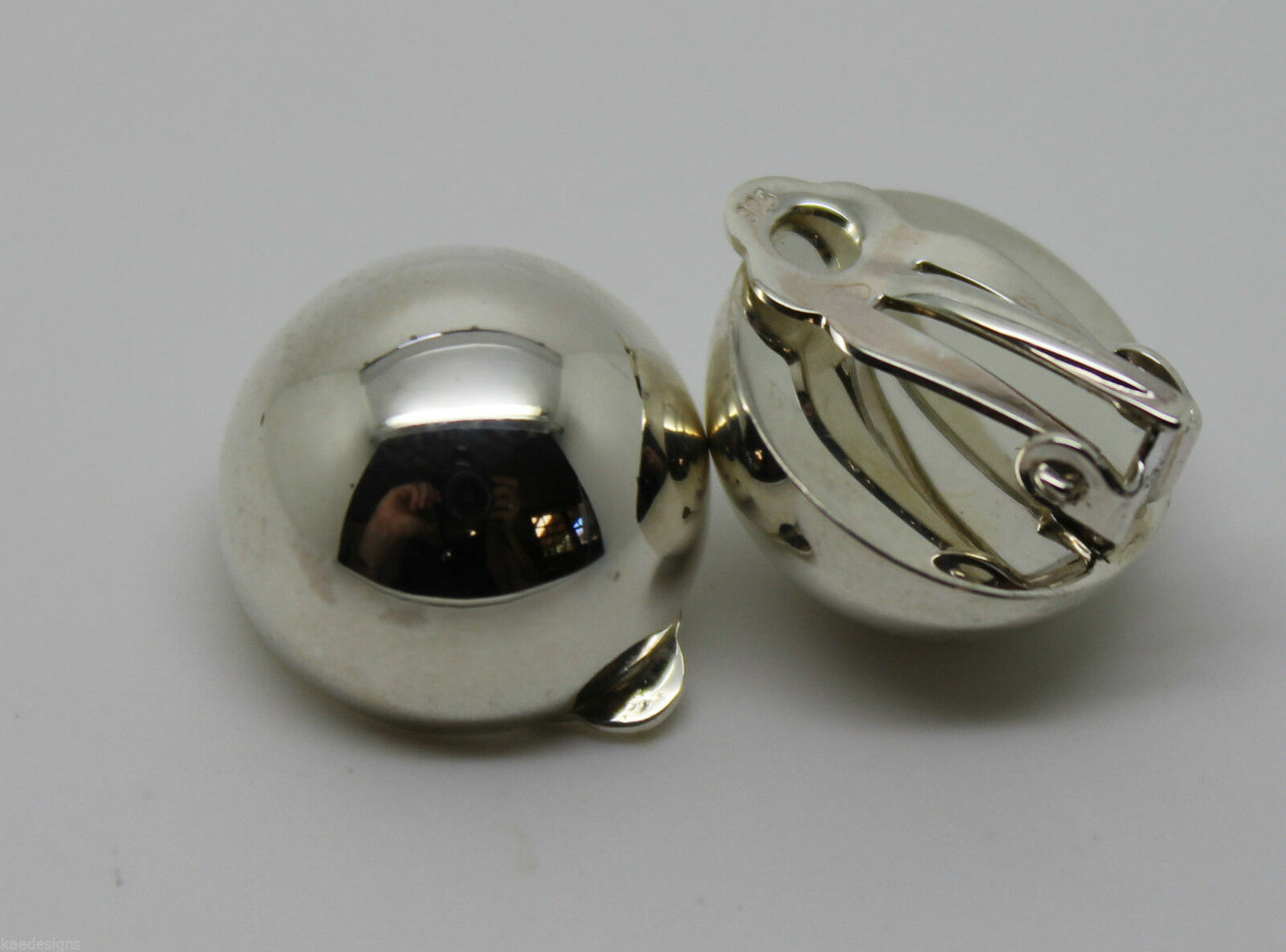 Genuine Sterling Silver 925 Half 14mm Ball Round Earrings Clip-ons