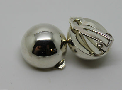 Genuine Sterling Silver 925 Half 14mm Ball Round Earrings Clip-ons