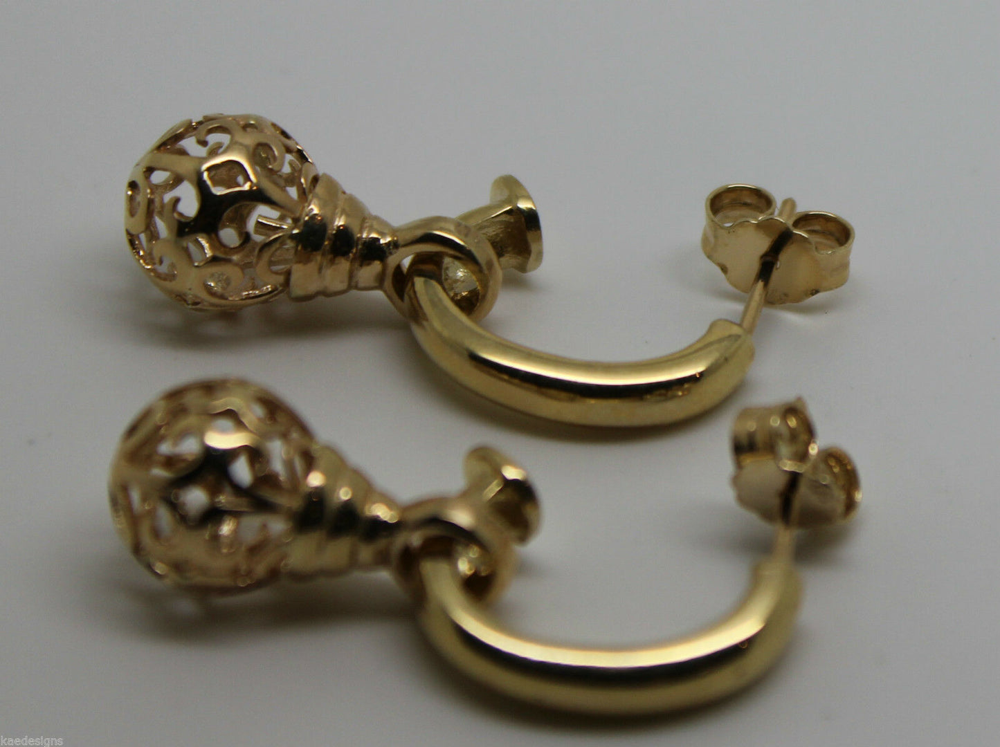 Kaedesigns Genuine 9ct 9k 375 Yellow, Rose or White Gold 10mm Ball Drop Filigree Earrings