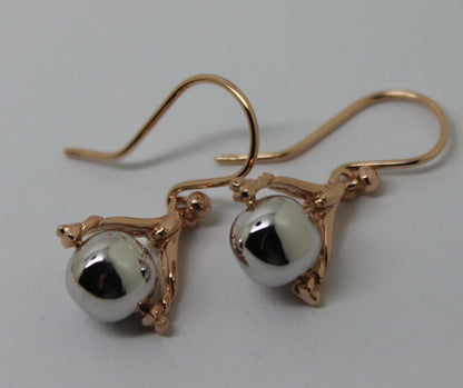 Kaedesigns Genuine 9ct 9k 375 Solid Rose + White Gold Ball Spinner Earrings