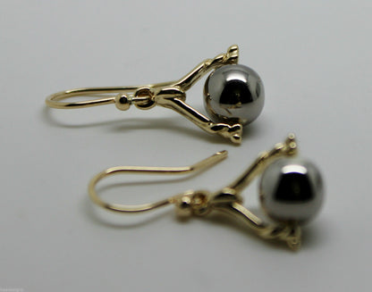 Genuine 9ct 9K 375 Solid Yellow And White Gold Plain Ball Spinner Earrings 435