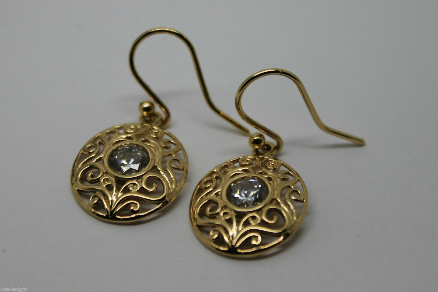 Genuine 9ct Solid Yellow Gold Stone Set Filigree Oval Hooks Earrings