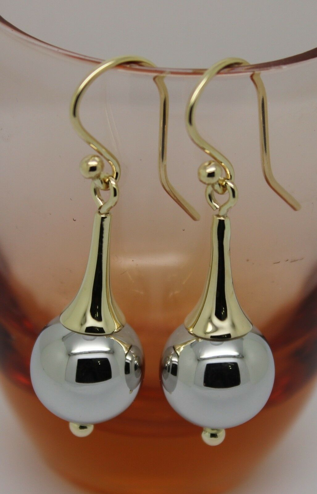 Genuine 9ct 9k 375 Two Tone Yellow & White or Rose & White Gold 12mm Ball Drop Earrings