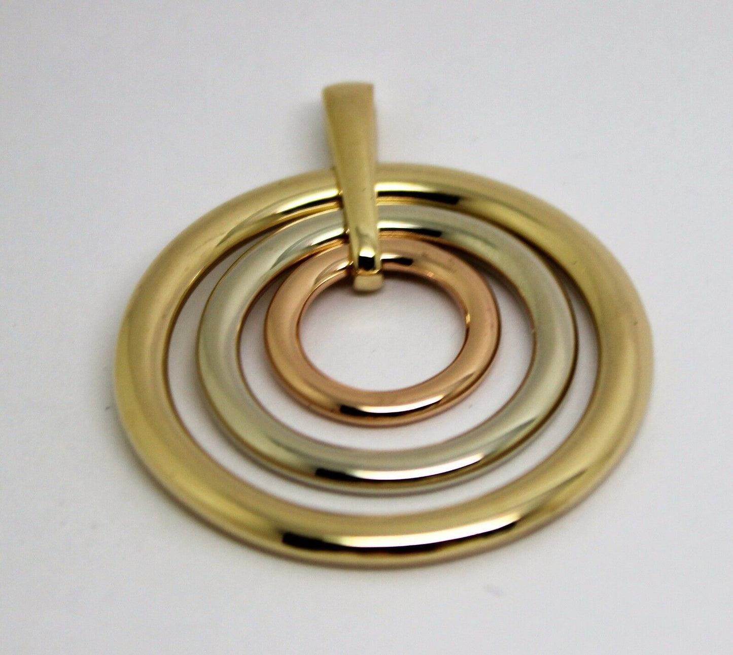Genuine Heavy Solid 9ct 9k Yellow, White And Rose Gold 375 3 Circles Pendant