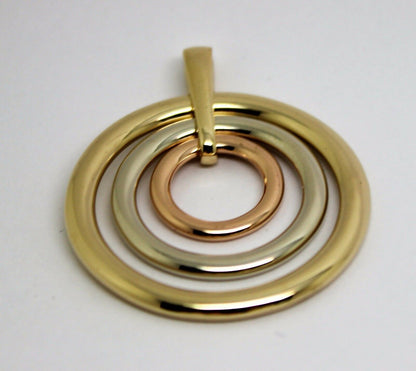Genuine Heavy Solid 9ct 9k Yellow, White And Rose Gold 375 3 Circles Pendant