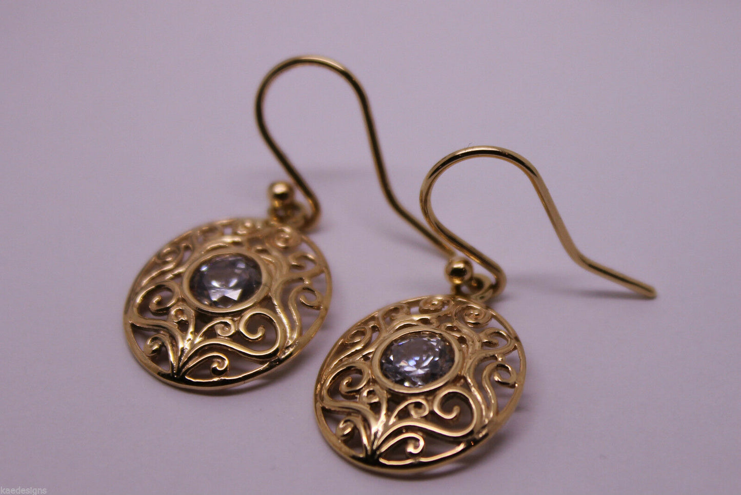 9ct 9k 375 Yellow, White, or Rose Gold Cubic Zirconia Oval Filigree Hook Earrings