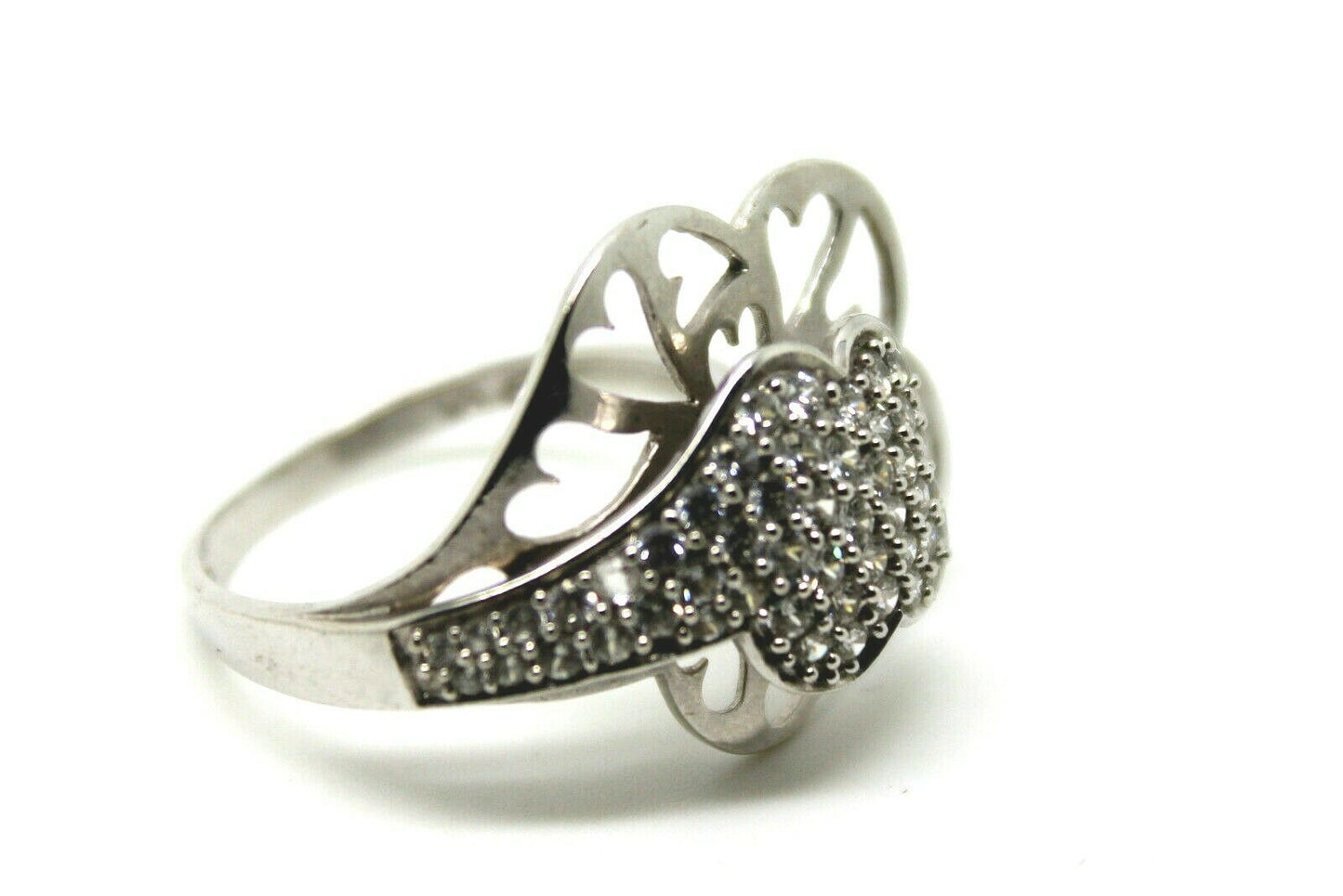 Genuine 18ct Four Leaf Clover Cubic Zircon White Gold Dress Ring