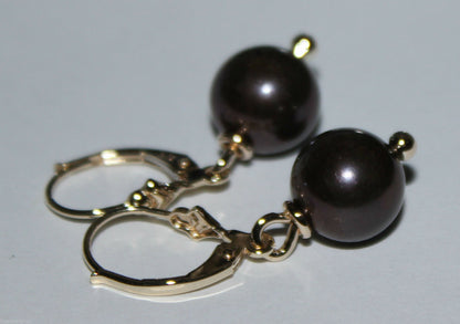 Genuine New 9ct 9kt Yellow, Rose or White  Gold 10mm Black Pearl Continental Clip Earrings