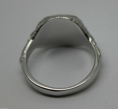Genuine Large Mens 9ct 9k 375 White Gold Square Engraved Signet Ring