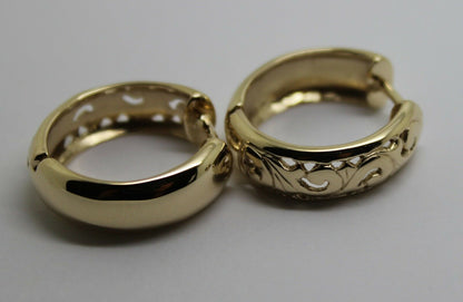 Kaedesigns Genuine 9ct 9k 375 Solid Yellow, Rose or White Gold Hoop Filigree Huggies Earrings