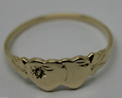 Genuine 9ct 9k 375 Yellow, Rose or White Gold Double Heart Signet Ring Peridot -August Birthstone