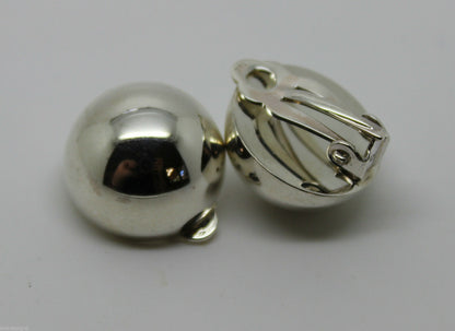 Genuine Sterling Silver 925 Half 14mm Ball Round Earrings Clip-ons