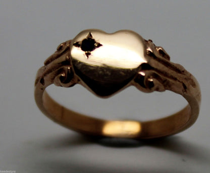 Genuine 9ct Yellow, Rose or White Gold Blue Sapphire Heart Signet Ring