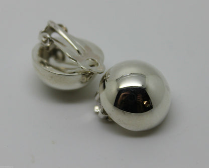 Genuine Sterling Silver 925 Half 16mm Ball Round Earrings Clip-ons